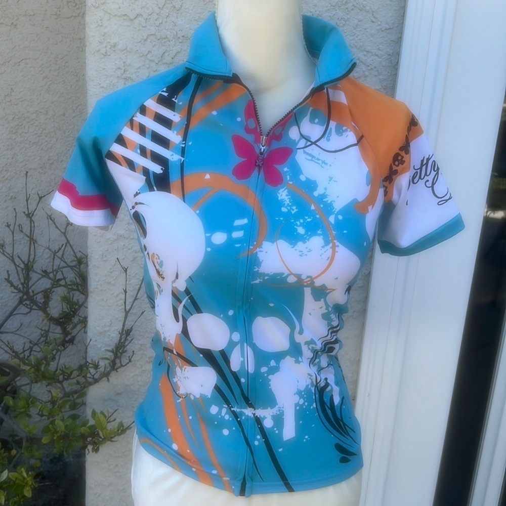 Betty Design Skull Kick Cancer Short Sleeve Cycle Jersey Women's Size S